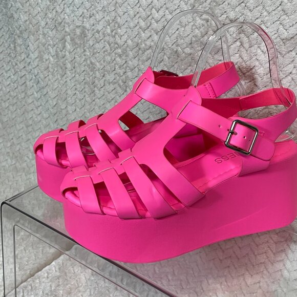 Berness Brianna Fisherman Flatform Sandals Hot Pink Size 7 Y2K Chunky Platform - Picture 8 of 9